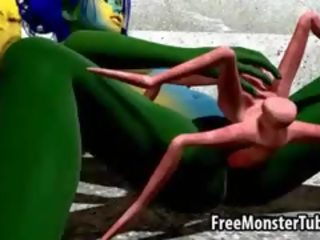 3d alien femme fatale blir knullet av en mutated spider