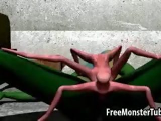 Grønn 3d deity blir knullet hardt av en alien spider